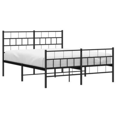Imagen de vidaXL Estructura de Cama, Somier con Cabecero y Pie, Armazón Marco Listones Mueble para Dormitorio Hogar, Metal Negro 120X190 cm