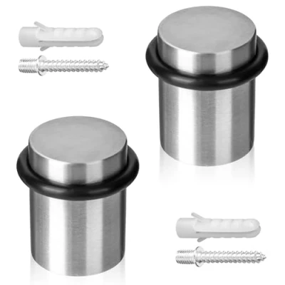 Imagen de ECENCE Tope de puerta para Suelo atornillar 2 Piezas Acero inoxidable Ø30x40mm Protección Pared cepillado incluidos tornillos y tacos