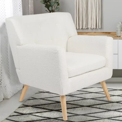Imagen de Sillón escandinavo en tejido bouclette blanco
