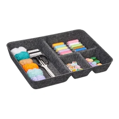 Imagen de Relaxdays Organizador para Cajones Fieltro, Almacenaje Escritorio, 6,5 x 40 30 cm, 4 Compartimientos, Gris Oscuro, 6.5 cm