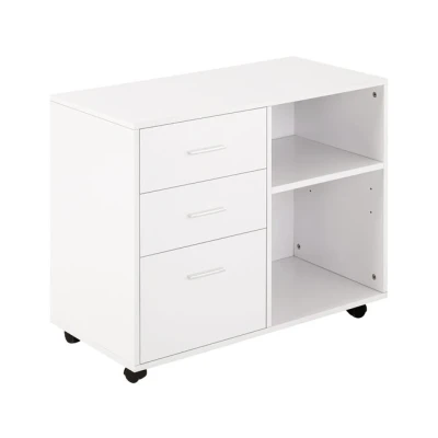 Imagen de HOMCOM Armario de Oficina con Espacio para Impresora Multifuncional 3 Cajones Estante Ajustable Ruedas Gran Capacidad Almacenaje 80x40x65 cm Blanco