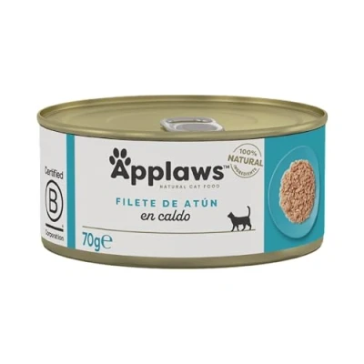 Imagen de Applaws 100% Natural Tuna Fillet Comida húmeda en caldo para gatos adultos 24 x 70g Latas