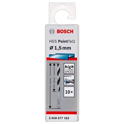 Imagen de Bosch Professional 10 brocas helicoidales HSS PointTeQ, para metal, 1.5 x 18 40 mm, accesorio de taladro