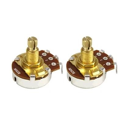 Imagen de IKN 2 piezas de tamaño completo la guitarra volumen del tono control Ollas B250K lineal forma cónica potenciómetro L18mm oro largo eje Split