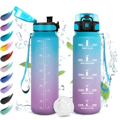 Imagen de Botella Agua Niños 500ml, Fácil de Limpiar, Reutilizable, Motivacional a Prueba Fugas, con Filtro, Cantimplora para la Escuela, Bebidas Carbonatadas, Guardería, Yoga