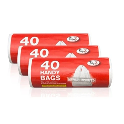 Imagen de Tidyz 3 paquetes de 40 bolsas prácticas transporte Se adapta a cubos pedal 15 L Asa amarre extrafuerte, 120 en total
