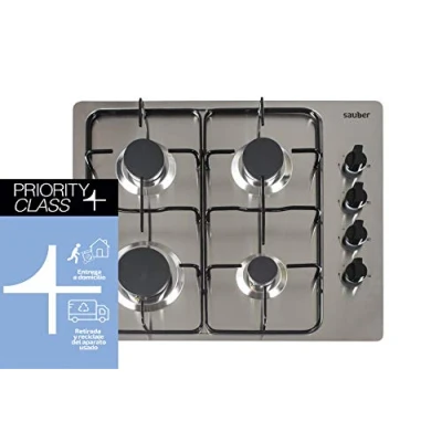 Imagen de Sauber Placa de Gas Natural SEGN02 4 Fuegos 2 Rejillas Adaptable a Butano Sistema Seguridad EN Llama Autoencedido Ancho: 59 cm Mandos Independientes ENTREGA DOMICILIO