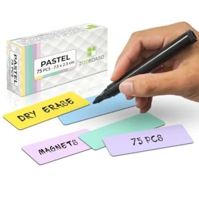 Imagen de 2DOBOARD Tiras magnéticas para escribir 7,5 cm x 2,5 pastel 75 unidades Señales frigorífico, pizarra blanca y Etiquetas