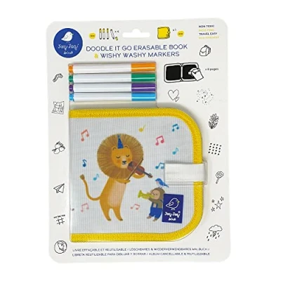 Imagen de Jaq Bird 1108078 Cuaderno de tiza para colorear con diseño león (incluye 4 rotuladores Wishy Washy, niños a partir 3 años, tablero dibujo reutilizable casa y viaje)