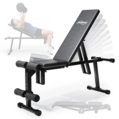 Imagen de Physionics® Banco de Musculación Plegable &amp; Ajustable (Respaldo 9 posiciones, Asiento 3 posiciones), Soporte para Piernas, Carga máx. 240 kg Pesas