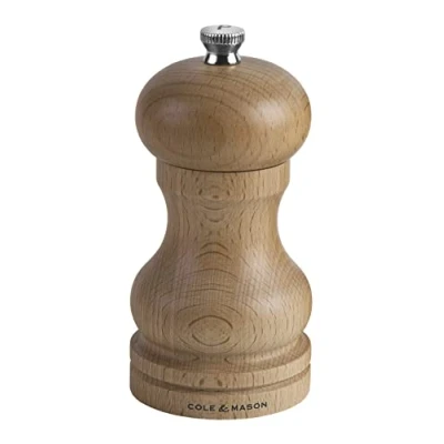 Imagen de Cole &amp; Mason HA0424P Beech Capstan Molinillo de Pimienta, Madera Clara, Precision+/Molienda Ajustable, Haya Natural, 120mm, Incluye 1 x Molino