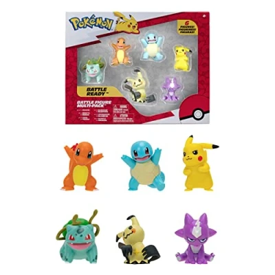 Imagen de Bandai Pokémon Pack de 6 Figuras Ola 3 Estuche Minifiguras Pikachu, Carapuce, Salamèche, Bulbizare, Mimiqui, Toxizap 5 cm Juguete Infantil 4 años y + JW2684