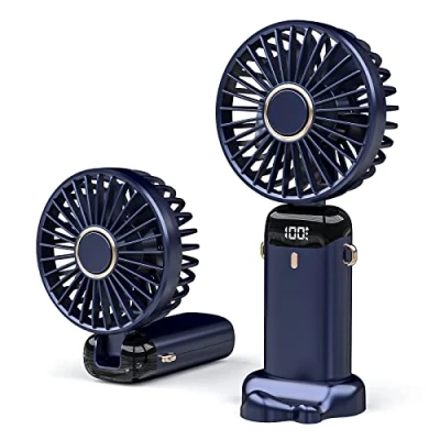 Imagen de JANREAY Mini ventilador de mano USB escritorio, mesa pequeño con 5 velocidades y batería USB, eléctrico plegable para viajes, oficina, hogar (Blue)