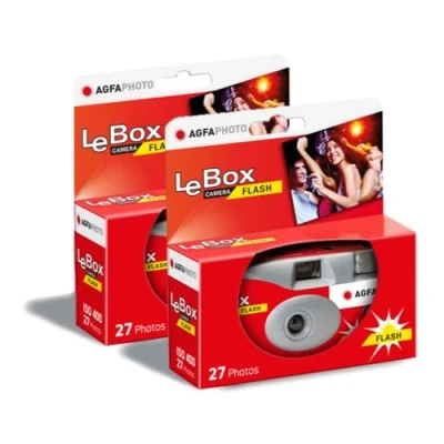 Imagen de AGFA Photo 601020 Cámara desechable LeBox Flash, 27 Fotos, Lente óptica de 31 mm, Color Gris y Rojo
