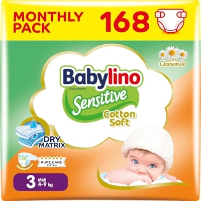 Imagen de Babylino Sensitive Cotton Soft, Pañales Bebé Talla 3, Midi (4 9 kg), 168