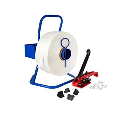 Imagen de Kortpack Juego de flejes 16 mm Complet con dispensador tensor 500 abrazaderas y cinta poliéster 850 m 100 esquinas protectoras bordes.