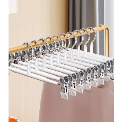Imagen de 10 perchas con pinzas de 30 cm, para pantalones metal, ahorran espacio, antideslizantes, faldas clips color blanco