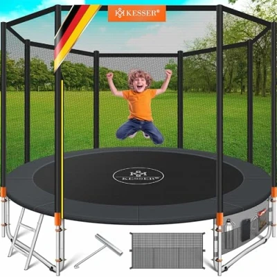 Imagen de KESSER® Trampolín de 366 cm diámetro, juego completo con red seguridad, escalera, cubierta borde y accesorios, cama elástica para niños, jardín, capacidad carga 150