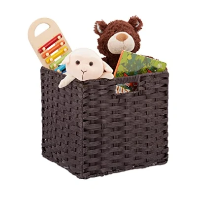 Imagen de Relaxdays Caja de almacenaje, Cesto Cuadrado para el baño o habitación Infantil, Trenzado, 31x32x30 cm, Marrón