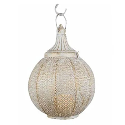 Imagen de Farolillo de jardín para Velas en Metal Color Blanco. Resistente a Las Condiciones climatológicas. Vela no incluida.