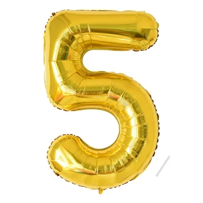 Imagen de Globo de cumpleaños con número 5 años aluminio rayas doradas en 40 pulgadas 101 cm para decoración helio