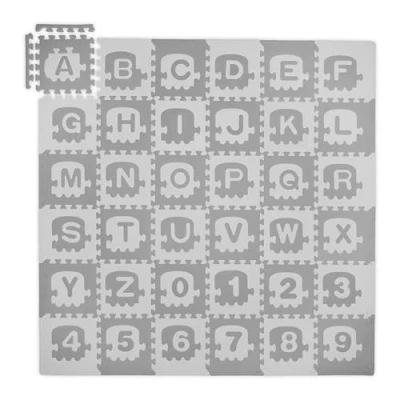 Imagen de Relaxdays Alfombra Infantil Puzzle Letras y Números, Tapete de Juego para Niños, 179,5x179,5 cm, Gomaespuma, Blanco/Gris
