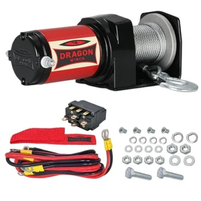 Imagen de Dragon Winch Cabrestante eléctrico serie Maverick 2000 lbs (907 kg), 12V con Cuerda de acero 10m para arados, quads, ATV, UTV incluido accesorios Cabestrante sin control remoto