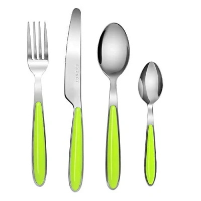 Imagen de EXZACT Conjunto de cuberteria con 24 piezas acero inoxidable manecillas color 6 x Tenedores, Cuchillos, Cucharas, Cucharaditas (Verde 24)