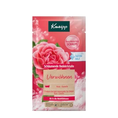 Imagen de Kneipp Cristales de baño mimos, sales con sal profunda y la combinación aceite esencial natural rosa damasco camelia nutritivo, espuma ensueño larga duración, 80 g