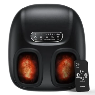 Imagen de RENPHO Masajeador de Pies con Calor, Eléctrico Mando a Distancia, Shiatsu Masaje la Circulación para Fascitis Plantar, 3 intensidades, Compresión, Portátil, Hasta talla 45