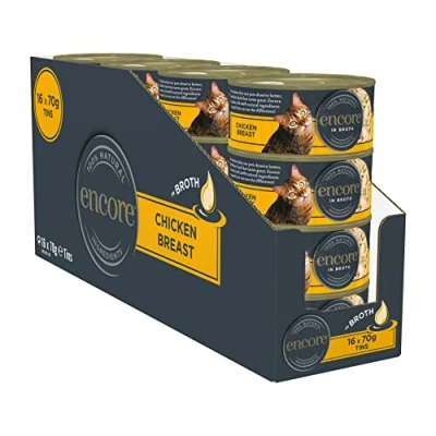 Imagen de Encore 100% Natural Comida Húmeda para Gatos, Pollo con Queso en Caldo Paquete de 16 Latas 70 g