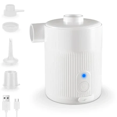 Imagen de ZAPLIT Bomba de aire eléctrica portátil para inflables Inflado y desinflado rápido 2 en 1 con boquilla extendida (flujo estable) 4 boquillas + bolsa almacenamiento cama