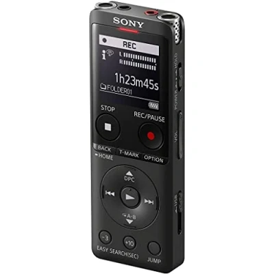 Imagen de Sony ICD UX570B.CE7 Grabadora de Voz (4 GB Ampliable con SD, Micrófono Estéreo, LED Grabación, Pantalla OLED, Delgada, Ligera, Conexión USB Directa) Negro