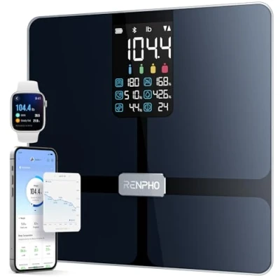 Imagen de RENPHO Bascula de Baño con Pantalla Grande 7 Datos Corporales, Alta Precisión Grasa Corporal y Muscular, Inteligente App, Gestión Corporal, Seguimiento Objetivos, 180 Kg