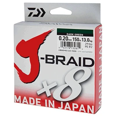 Imagen de Daiwa J Braid X8 Sedal de pesca trenzada, redondaverde oscuro, 0.06 mm, 4.0 kg / 9.0 lbs, 300 m