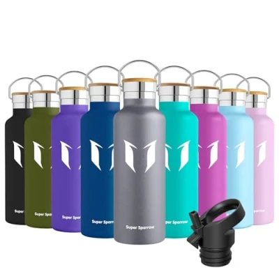 Imagen de Super Sparrow Botella Agua Acero Inoxidable Niños 620ml Termica Boca Estándar Sin BPA, para &amp; Adultos, Deporte, Oficina, Yoga, Ciclismo