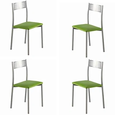 Imagen de MOMMA HOME Set 4 Sillas Modelo Sydney Color Plata/Verde Material Metal/Ecopiel Medidas 41 x 47 86 cm