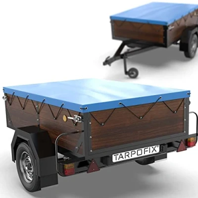 Imagen de Tarpofix® Lona para remolque plana 150x115x7,5 cm incl. cuerda de con bordes reforzados, PVC Cubierta ideal varios modelos remolques automóviles 350kg &amp; 500kg