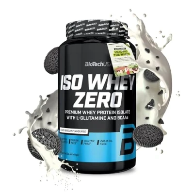 Imagen de BioTechUSA Iso Whey Zero Premium Protein Isolate Grass Fed Enzyme Free Sugar and Gluten free, 908 g, Black biscuit