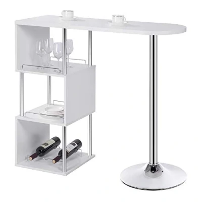 Imagen de WOLTU Mesa de Bar Bistro Comedor con Tres Rejillas Estructuras para Vino, Metal, MDF 113x40x105cm(BxTxH) Blanco BT22ws