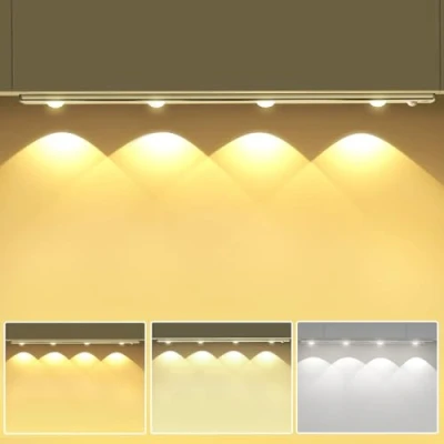 Imagen de 44CM Unterbauleuchte Schrankbeleuchtung Led mit Bewegungsmelder, 1500mAh Dimmbar Schranklicht 3000K/4000K/6000K Küchenbeleuchtung Schrankleuchte Leiste für Kleiderschrank Schrank Treppe Nachtlicht