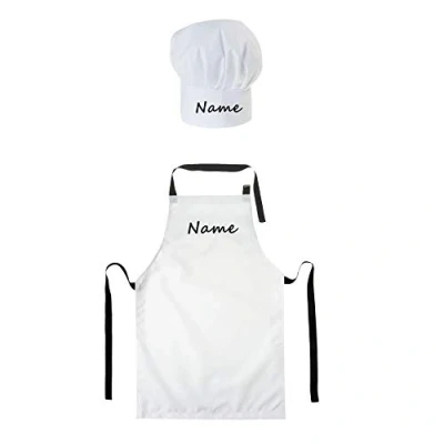 Imagen de Gorro Cocinero + Delantal de Cocina para niños niño Bebé ajustable con velcro Chef nombre/con texto Blanco [099]