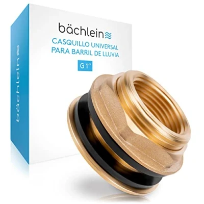 Imagen de Bächlein Casquillo Universal para Barril de Lluvia, Latón Tanque como Conexión Grifo Agua o Grifo, Tornillo con Rosca Interna 1 Pulgada