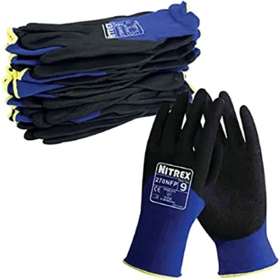Imagen de NITREX Unigloves 270NFP Guantes reutilizables de manejo general con revestimiento nudillo arenoso 3/4 y forro nailon, color azul/negro