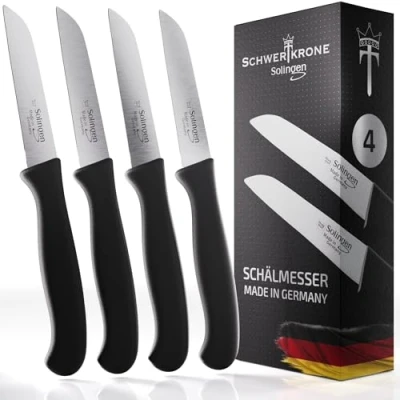 Imagen de Schwertkrone Solingen Juego de 4 cuchillos cocina rectos verduras, afilados, cuchillo pelar, multiusos, acero inoxidable