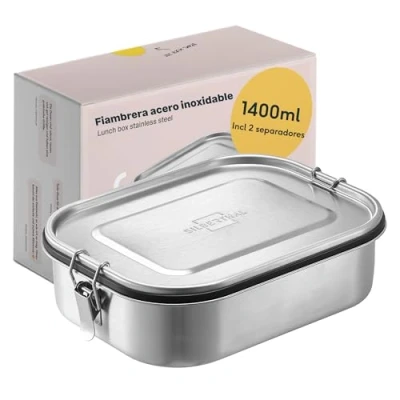 Imagen de SILBERTHAL Fiambrera acero inoxidable 1400 ml metalica hermetica con separador y mini recipiente