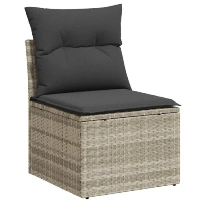 Imagen de vidaXL Sofá de Jardín sin Reposabrazos con Cojines, Sillón Exterior, Modular, Asiento para Patio Terraza Balcón, Ratán PE Gris Claro