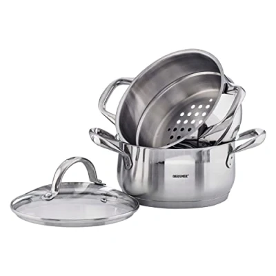 Imagen de BERGNER Gourmet Cacerola de Cocina con Hervidor Cazuela Tapa, y Capacidad 2,2L Acero Inoxidable Muy Resistente, Fácil Limpiar Para Todo Tipo Cocinas