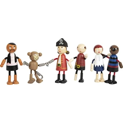 Imagen de small foot muñecas Flexibles Figuras de Madera, 5 Piratas y 1 Mono, detallados, a Partir 3 años, 12412 Monkey Toys, Multicolor