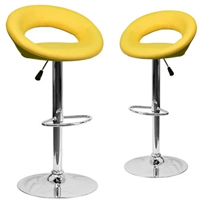 Imagen de Flash Furniture Contemporáneo Vinilo Redondeados Parte Trasera Ajustable, Vinilo, Amarillo, 2 Unidades